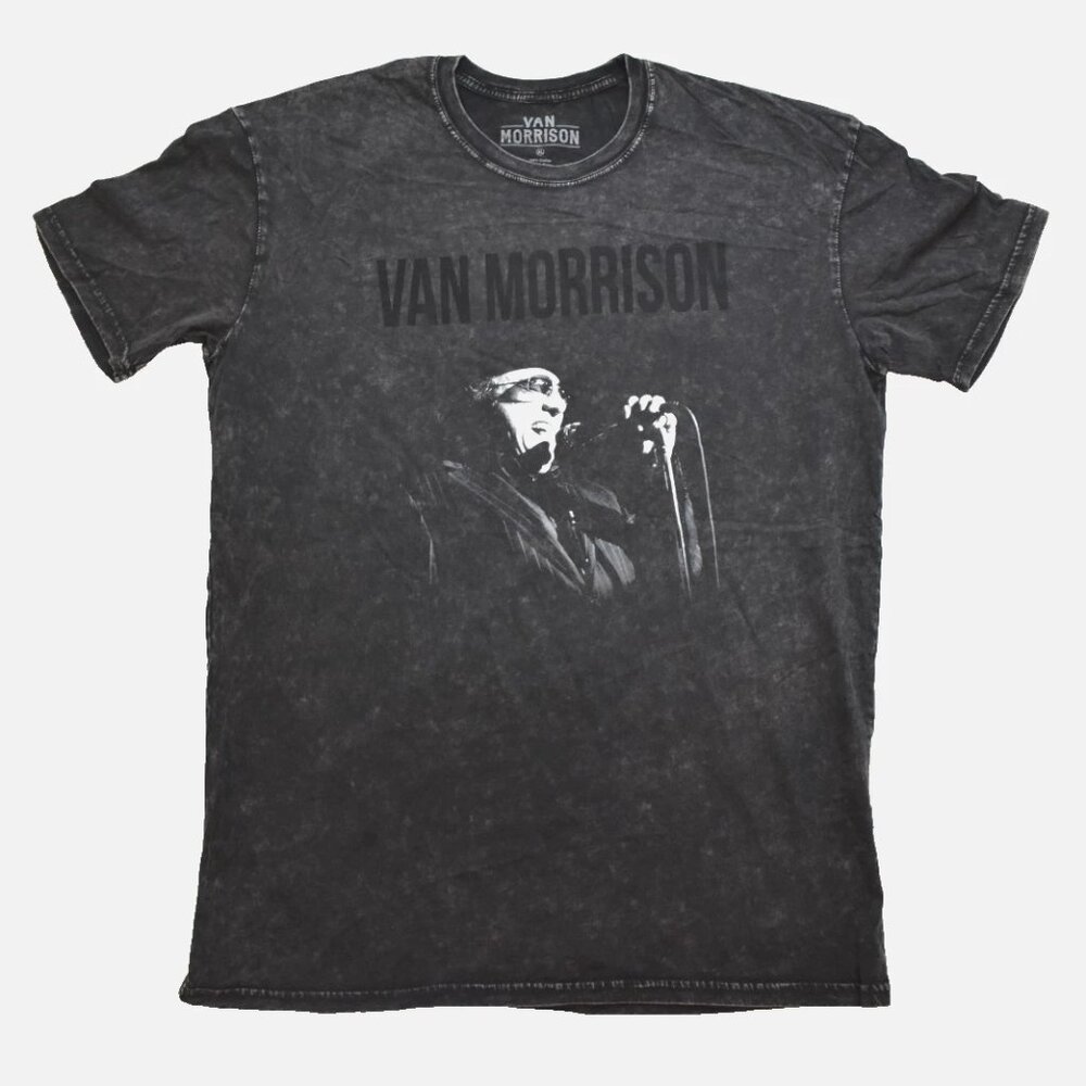 Van Morrison Legendary Music Artist Black Mineral Wash Adult Shirt New XL